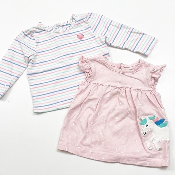 Little Me/Carter's heart striped & unicorn baby girls tops - Picture 1 of 4